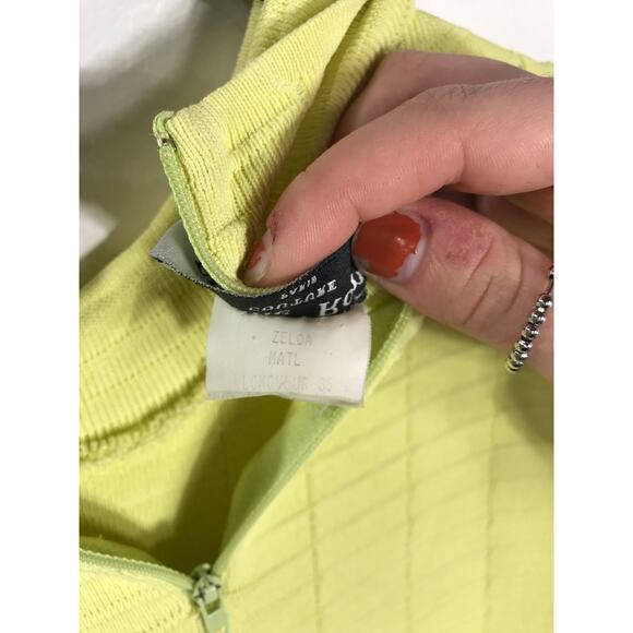 Vintage Liliane Romi Zelda Dress Bodycon Lemon Yellow Ribbed Knit Midi Spring - Picture 6 of 9